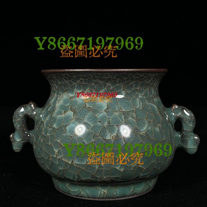 文房具　雙耳香爐 宋時代　レア　汝窯 陶器　冰裂纹 貫入 蔵友旧蔵出 宋 汝窯 冰裂紋 三足雙耳 熏香爐 古