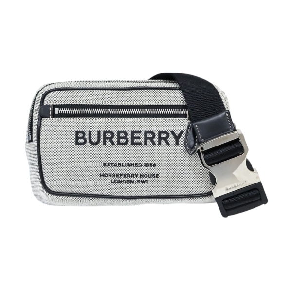 BURBERRY 巴寶莉 灰色 帆布 Horseferry Print 腰包 【二手名牌BRAND OFF】