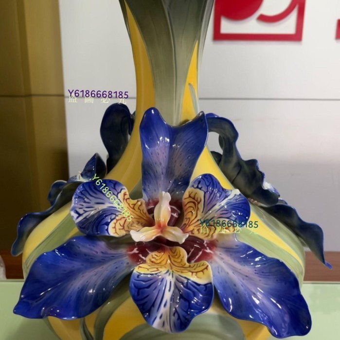 Franz法藍瓷“勝業千秋”鳶尾花大花瓶（限量588，絕版品，高49cm，寬39cm