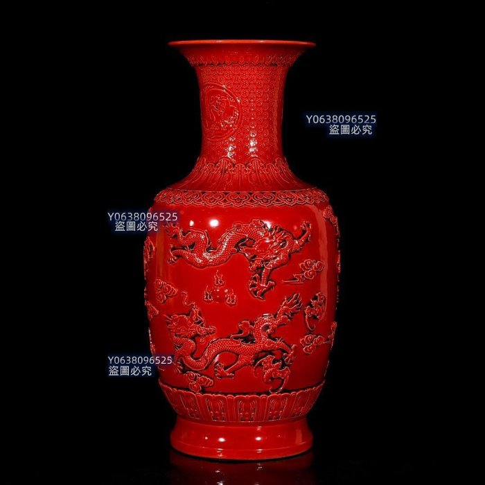 中国　墨彩紅彩人物紋大瓶　大清乾隆年製銘　高さ54.0cm 送料込み250517 清乾隆紅釉雕刻五龍紋賞瓶；38x17；8580081947yyd 五彩青花琺瑯彩【古