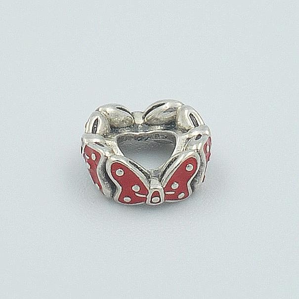 (二手品) P34 PANDORA 潘朵拉 串飾或固定扣 與迪世尼聯名蝴蝶結造型 925銀+紅色琺瑯