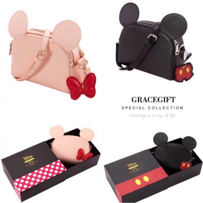 正版Disney collection by Grace gift米奇米妮吊飾立體雙層側揹包包包斜揹包