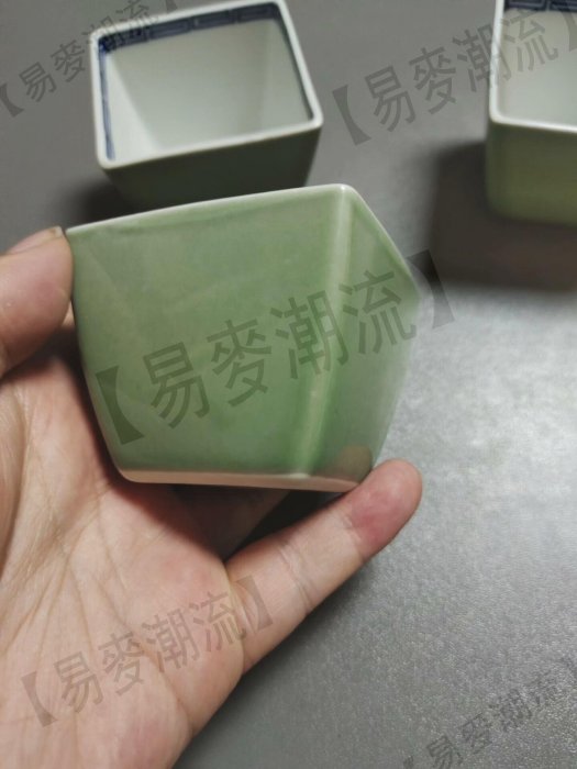 日本回流京燒清水燒平安京泉作馬場京泉作四方杯子水杯小缽外綠釉內里