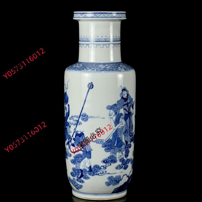 中国骨董　青花人物棒槌瓶　清時代 可議價清康熙青花人物故事棒槌瓶。高36*13。DJ91@@@6814594古玩收藏