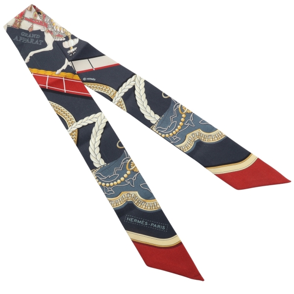 HERMES 愛馬仕 Grand Apparat Twilly 藍色 絲綢 【二手名牌BRAND OFF】