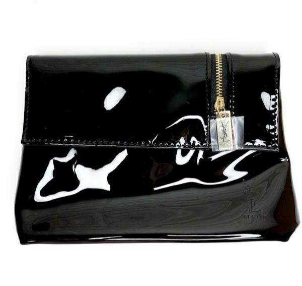 YSL 黑色漆皮 拉鍊 化妝包 美妝包