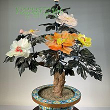 可議價】創匯時期景泰藍玉石盆景牡丹花品相如圖描述高38厘米寬28厘米