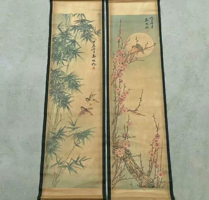鄭板橋古畫四條屏梅蘭竹菊花鳥圖中堂掛畫客廳裝飾畫中國風印刷畫古香