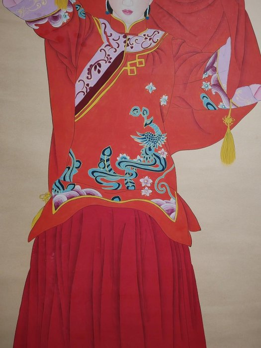 編號AV125 純手工字畫四尺中堂張大千人物一物一圖，實物拍攝材質：鎏金