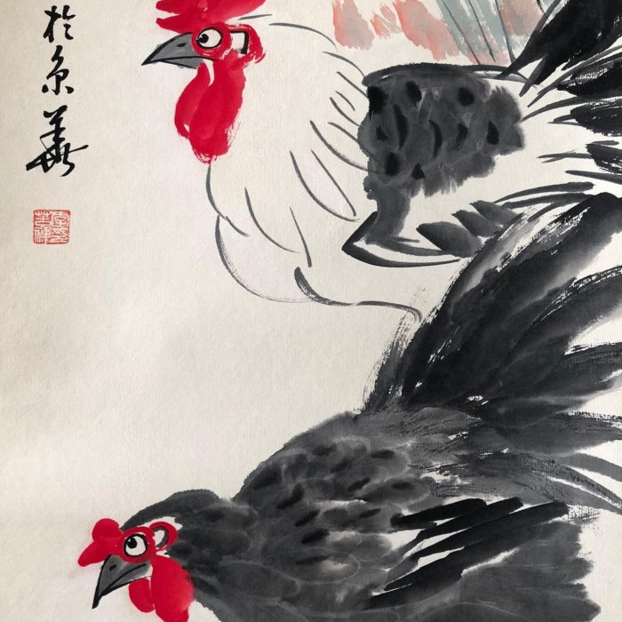 163【李苦禪】花鳥，純手繪四屏，260。裱好尺寸高x寬180*50cm 、畫芯