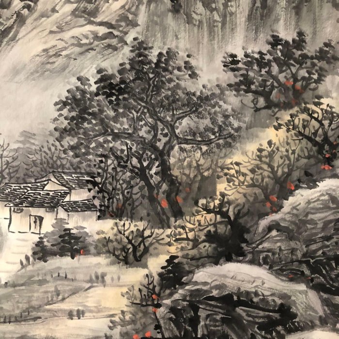 Z274【潘天壽】山水，八尺橫幅純手繪作品尺寸約：238x100厘米未裝裱