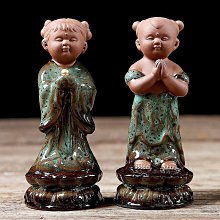銅器 善財 童子 龍女 仏像一対 工芸品 美術品 置物 善源善財童子龍女佛像銅像彩繪泥金觀音菩薩左右隨從童子童女擺件