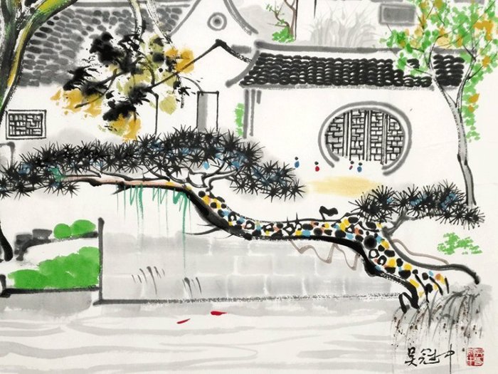 吳冠中字畫手繪横幅國畫抽象山水| Yahoo拍賣