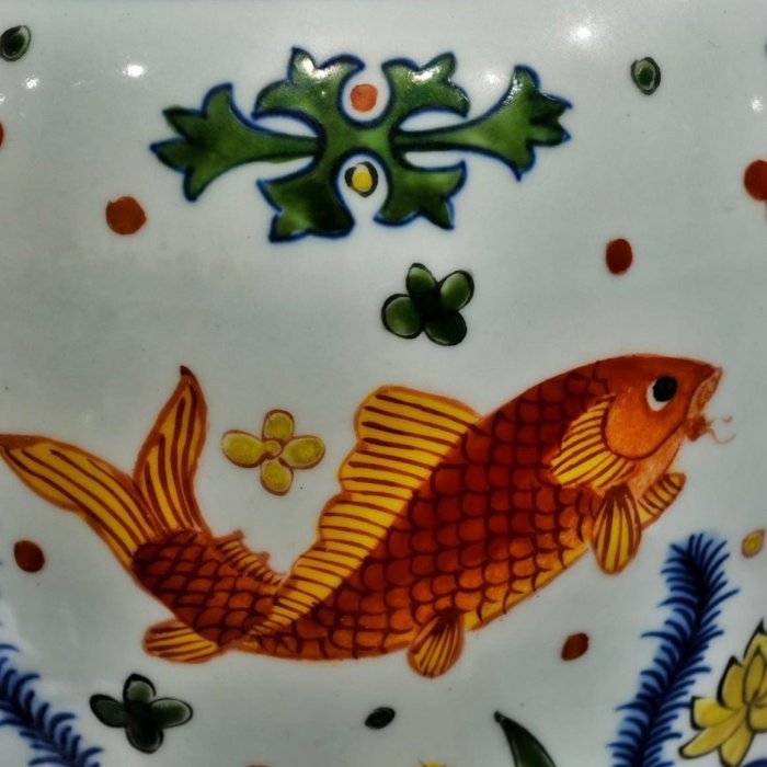 可議價識款【大明嘉靖年制】青花五彩海藻魚紋梅瓶～28444古玩收藏擺件