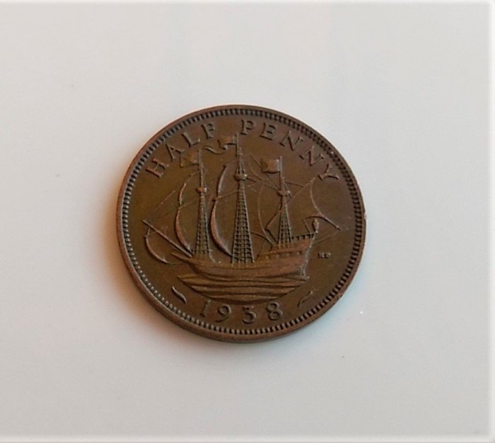 1938 年英國喬治六世½ Penny 0.5 便士帆船深雕古錢幣| Yahoo拍賣