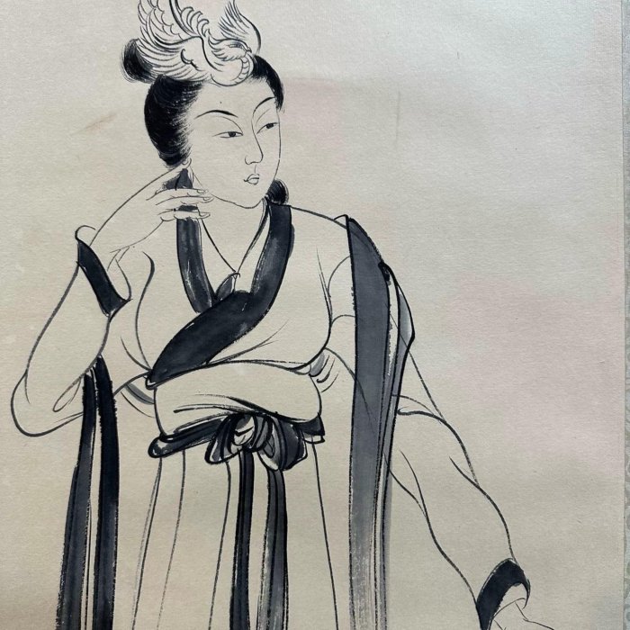 二手】張大千仕女圖立軸畫心尺寸33×97CM5981 | Yahoo拍賣