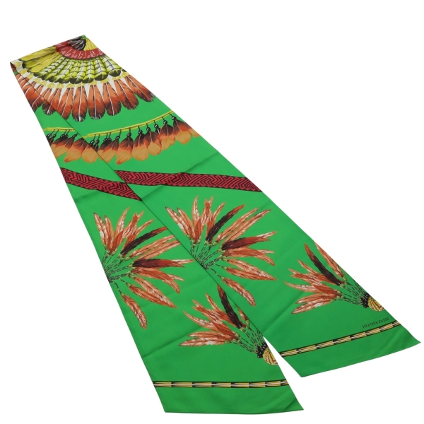 HERMES 愛馬仕 綠色 絲綢 Brazil Maxi Twilly 絲巾 【二手名牌BRAND OFF】
