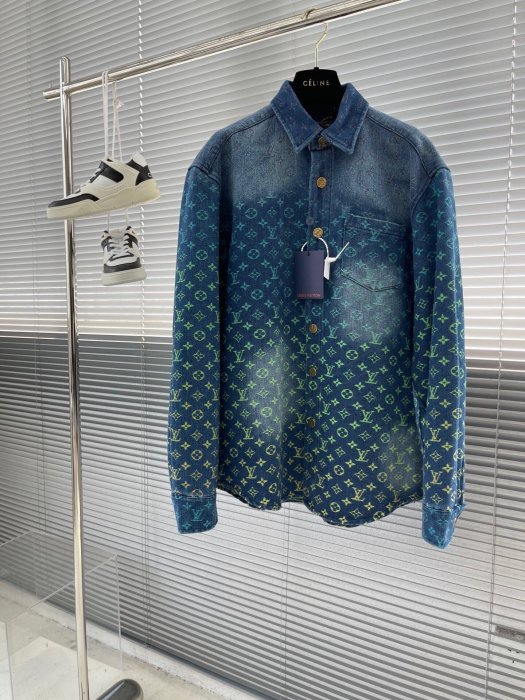 『RP精品』Louis Vuitton 路易威登LV 漸變彩色老花Logo 牛仔襯衫外套 夾克