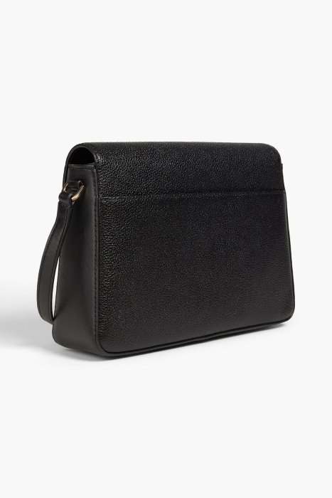 【Michael Kors】專櫃經典款 金屬LOGO荔枝紋牛皮翻蓋式斜背包(黑)