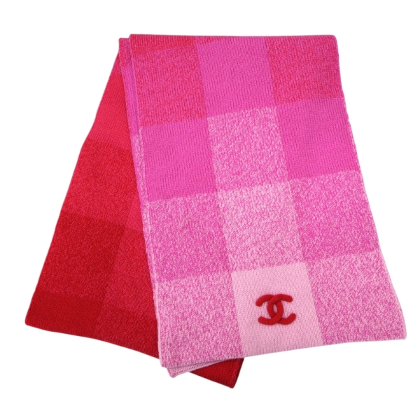 CHANEL 香奈兒 粉色 羊絨 格紋 圍巾 【二手名牌BRAND OFF】