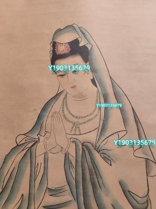 老畫，張大千觀音伏虎圖， 材質：宣紙裱好尺寸:長*寬158cm*66c 老畫