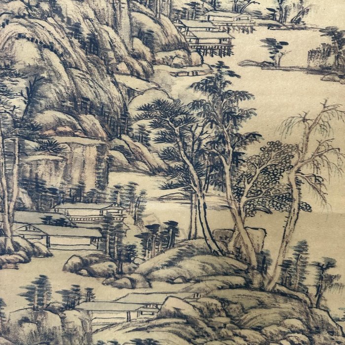 中国古美術『王原祁款 山水画』宣紙 三尺中堂画 表装済 卷物 水墨画 旧蔵 模写 MG19【王原祁】山水，三尺做舊紙本中堂畫，裝裱尺寸:65*170cm，畫芯