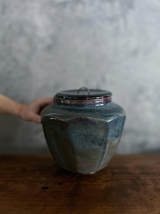 朝鮮李朝18世紀卯の浮飴釉大壺美品收藏高18.5cm 卯の浮大壺佛系瓷器 