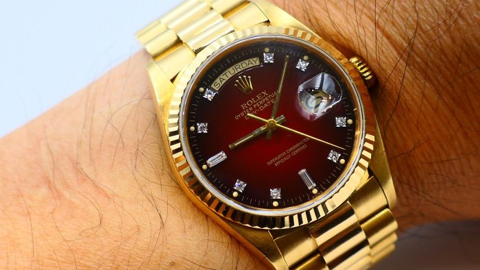 【美好時光】ROLEX勞力士罕見近新品相18038盒單全初代漸層紅面超美品!( 1803 18238參考)