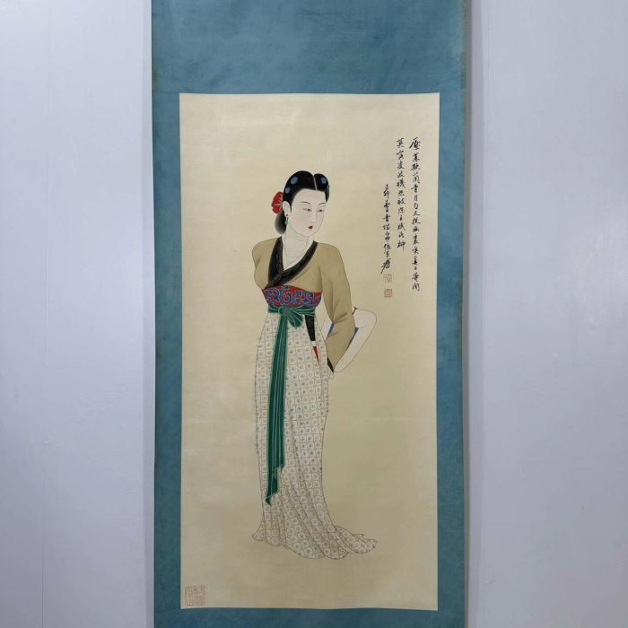張大千】仕女四尺中堂純手繪作品裝裱尺寸:202*78cm左右畫芯尺寸:130