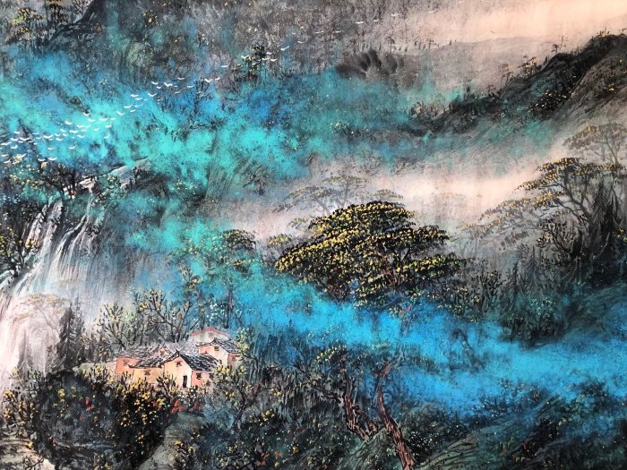 Z120【吳冠中】風景，八尺橫幅純手繪作品尺寸約239*100釐米未裝裱，帶