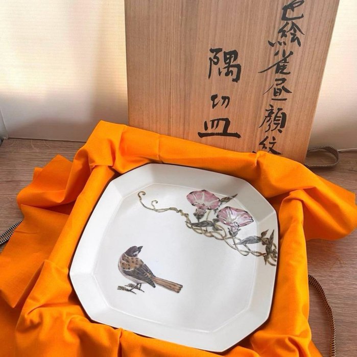 色繪皿影山明志作雀晝顏紋隅切八角皿共箱| Yahoo拍賣