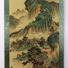 中国画 張大千「青峰雲天」三尺中堂 掛軸 防偽標識付き 約77×175cm L112【張大千】青峰雲天，三尺中堂畫帶防偽標識，尺寸:77*175cm，畫芯