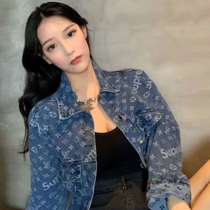 特賣-外套 中長款 衣服 【新年優選】2021春秋季新款印花logo牛仔外套老花LV女日韓版歐美百搭ins情侶上衣潮