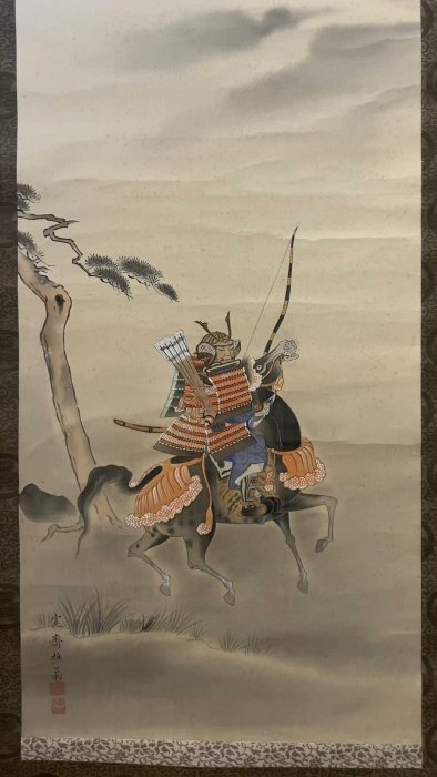 嚴選回流老字畫茶掛，森寬齋手繪武士絹本綾裱精品，實木軸頭精心打造