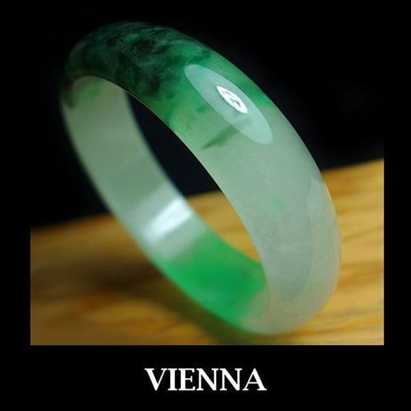 【VIENNA】《手圍19.3/17mm版寬》緬甸玉/冰種貴氣青翠綠墨舞翡翠/玉鐲/手鐲M@Y02