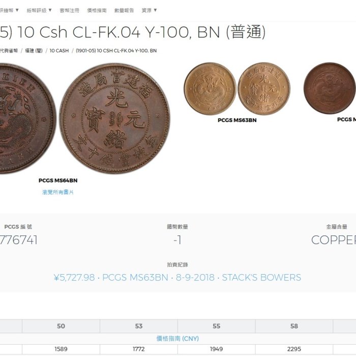 中国古銭　銅貨　福建官局造 閩關 光緒元寶每枚當制錢十文 PCGS AU53 底價2000元~評級幣1901-05年福建官局造光緒元寶十文銅幣鑑定幣ACCA
