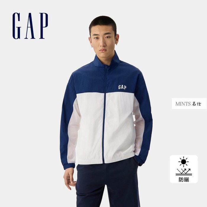 Gap 男裝 Logo印花防曬立領外套-白色(730761)-名仕男裝