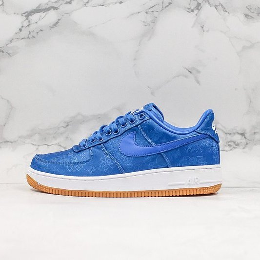 CLOT x Nike Air Force 1 陳冠希藍色絲綢休閒運動滑板鞋AO9286-400 男