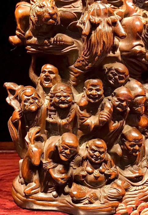 嚴選老黃楊木雕十八羅漢客廳擺件，高浮雕工藝精湛，高16公分，重320克