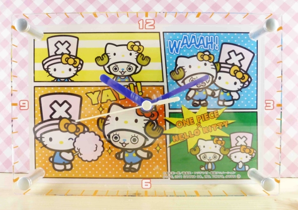 【震撼精品百貨】ONE PIECE&HELLO KITTY 聯名海賊王喬巴&凱蒂貓系列~掛鐘-四格