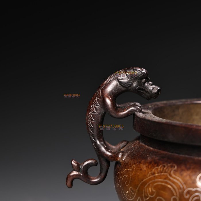 珍品紫銅純銅高浮雕鏨刻鑲嵌銀絲香爐工藝精湛器形款式精美香爐重