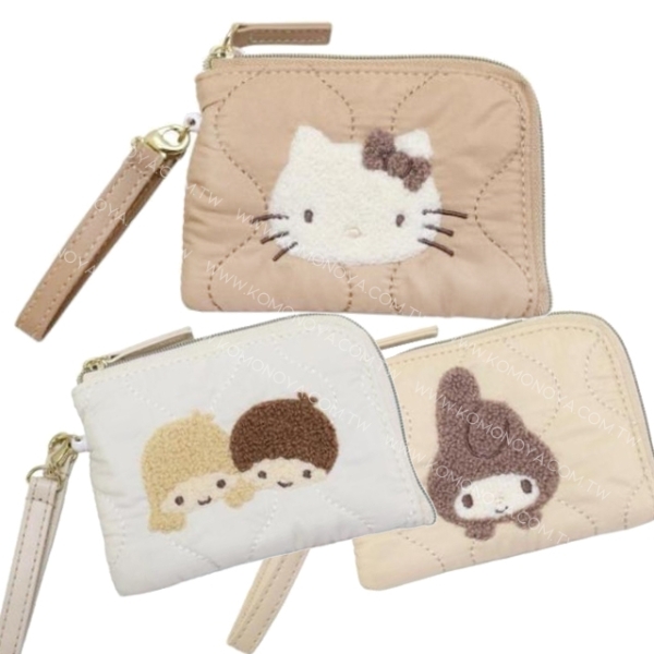 小禮堂 Sanrio 三麗鷗 皮質刺繡伸縮票卡收納包 (復古款) Kitty 雙子星 美樂蒂