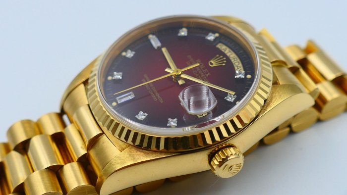 【美好時光】ROLEX勞力士罕見近新品相18038盒單全初代漸層紅面超美品!( 1803 18238參考)