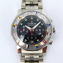 【一元起標】CORUM崑崙錶(42mm)極美/海軍上將盃-全不鏽鋼三環自動上鍊計時腕錶