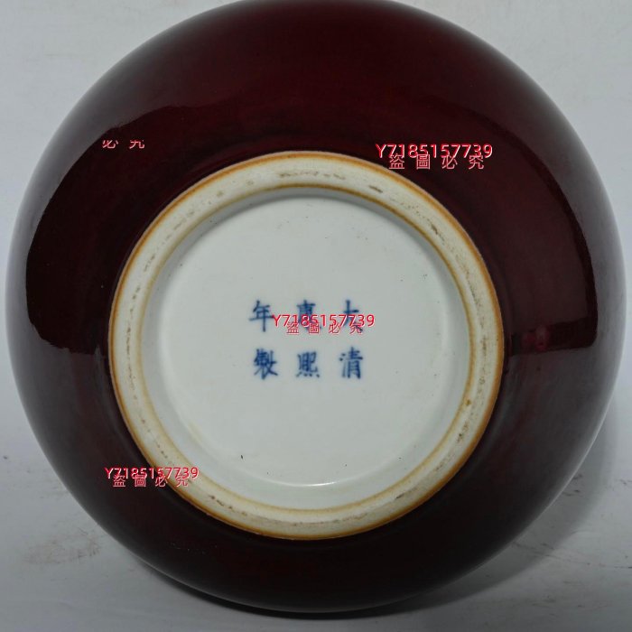 2清康熙年制郎窯紅天球瓶，高32×20厘米??4385A01584 【錦繡古玩