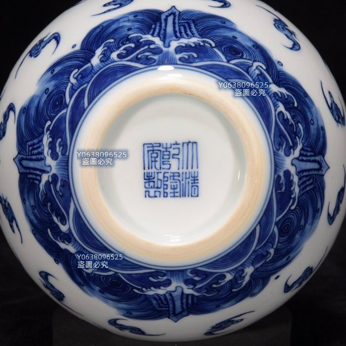 清乾隆青花蝙蝠纹罐12×12，9001047 青花琺瑯彩五彩二手【古雲