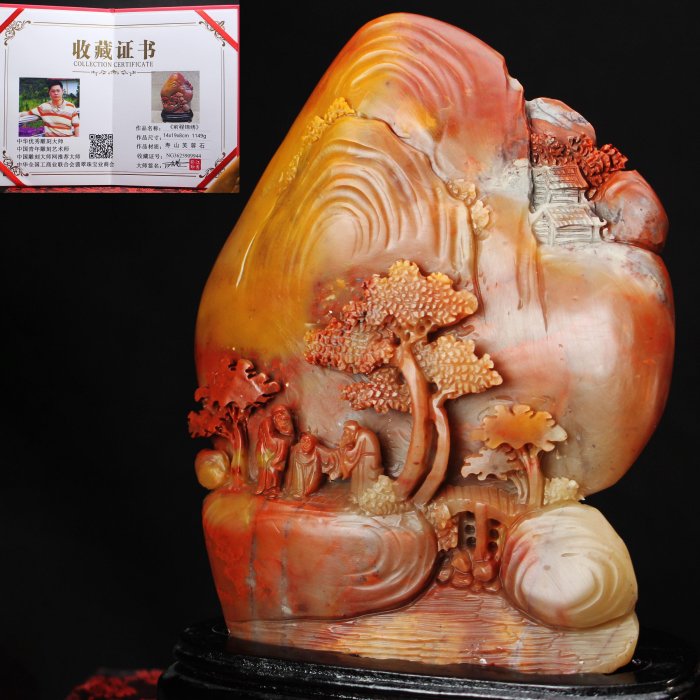 旧蔵 [清代篆刻家 江介]壽山石 手工雕刻 達摩大師 置物 天然石 手彫り 篆刻