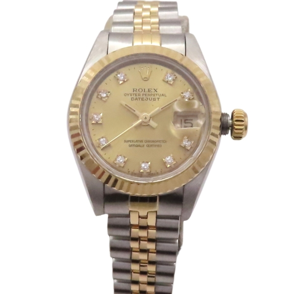 ROLEX 勞力士 Datejust 腕錶 香檳鑽錶盤 18K黃金 不鏽鋼 10PD 鑽石 69173G 【二手名牌BRAND OFF】