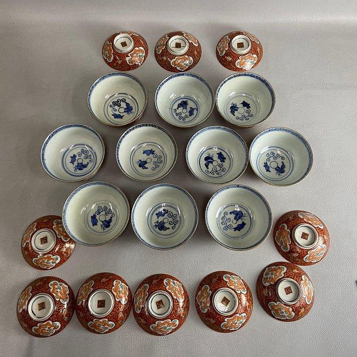 伊萬里　兎紋蓋付碗 上物・真物保証】伊万里色絵兎文蓋物碗 5客揃／江戸幕末期／共箱付き