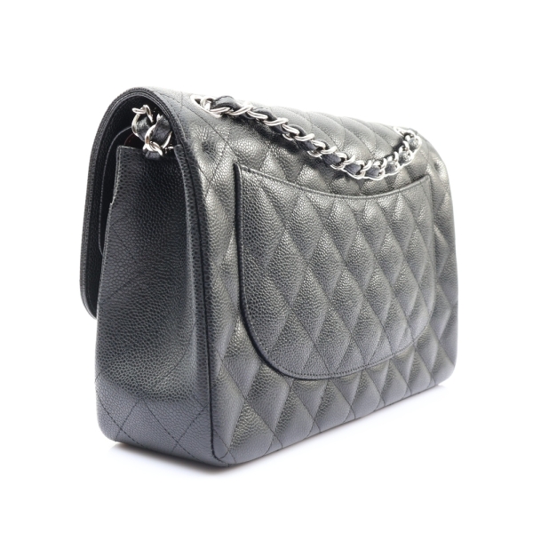 CHANEL 香奈兒COCO Jumbo 30 肩背包黑色荔枝紋牛皮銀釦A58600 【二手
